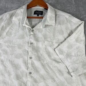 Nat Nast Floral Silk Blend Shirt Mens 2XL Cream Palm Leaf Button Summer Beach